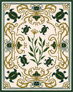 Emerald Green Turtle Floral Swirl Rug