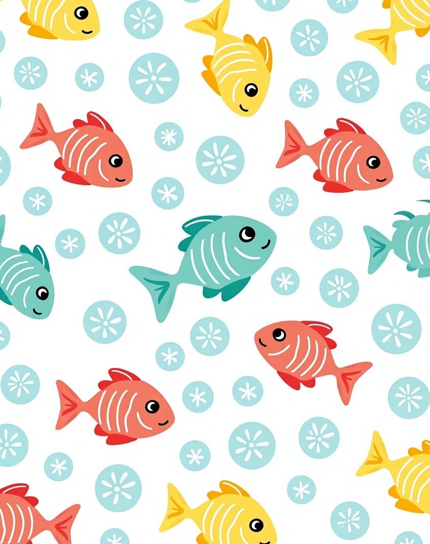 Yellow Coral Aqua Fish Circles Rug