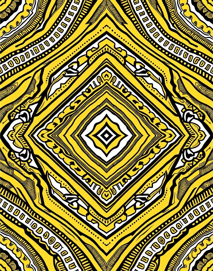 Vibrant Yellow Black Diamond Medallion Rug