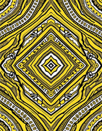 Vibrant Yellow Black Diamond Medallion Rug