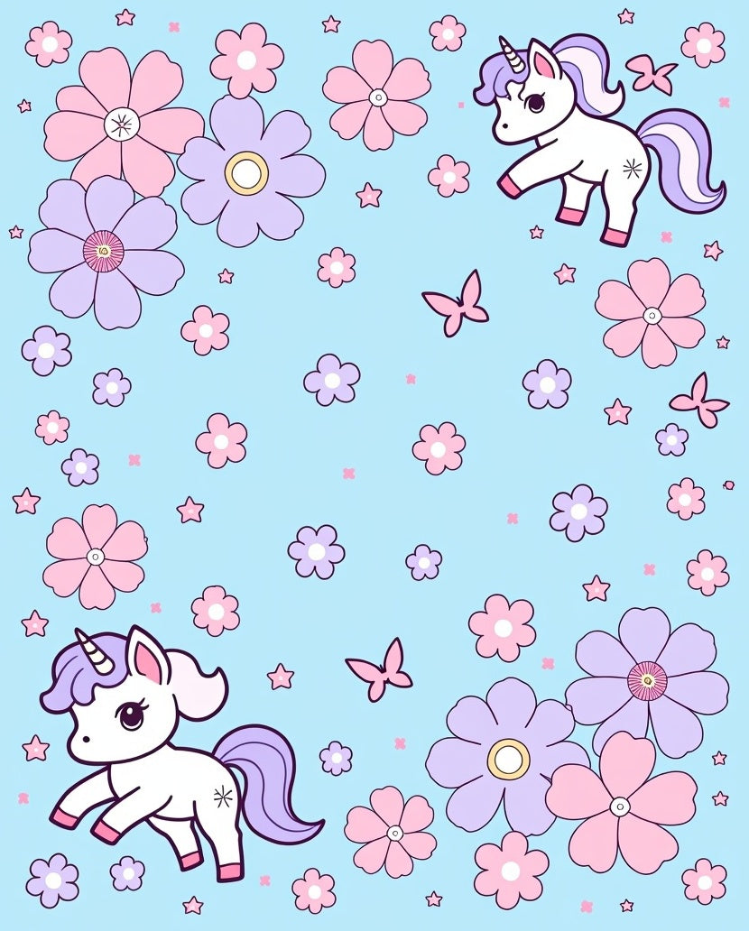 Whimsical Unicorn Floral Butterfly Pastel Rug