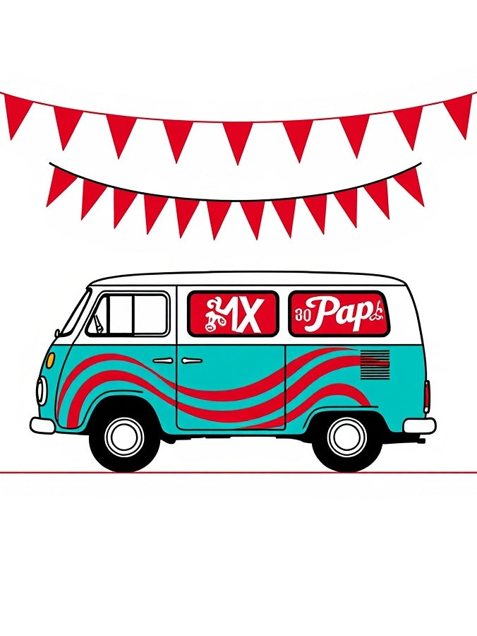 Retro Turquoise Red Wave Van Rug