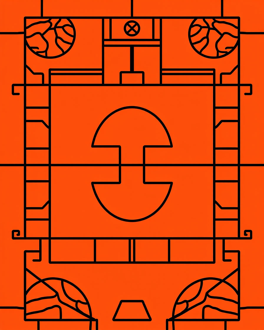 Geometric Abstract Orange Black Rug
