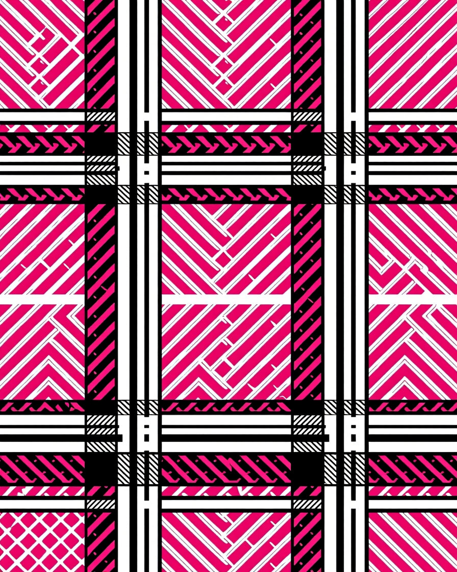 Bold Pink White Black Plaid Lines Rug