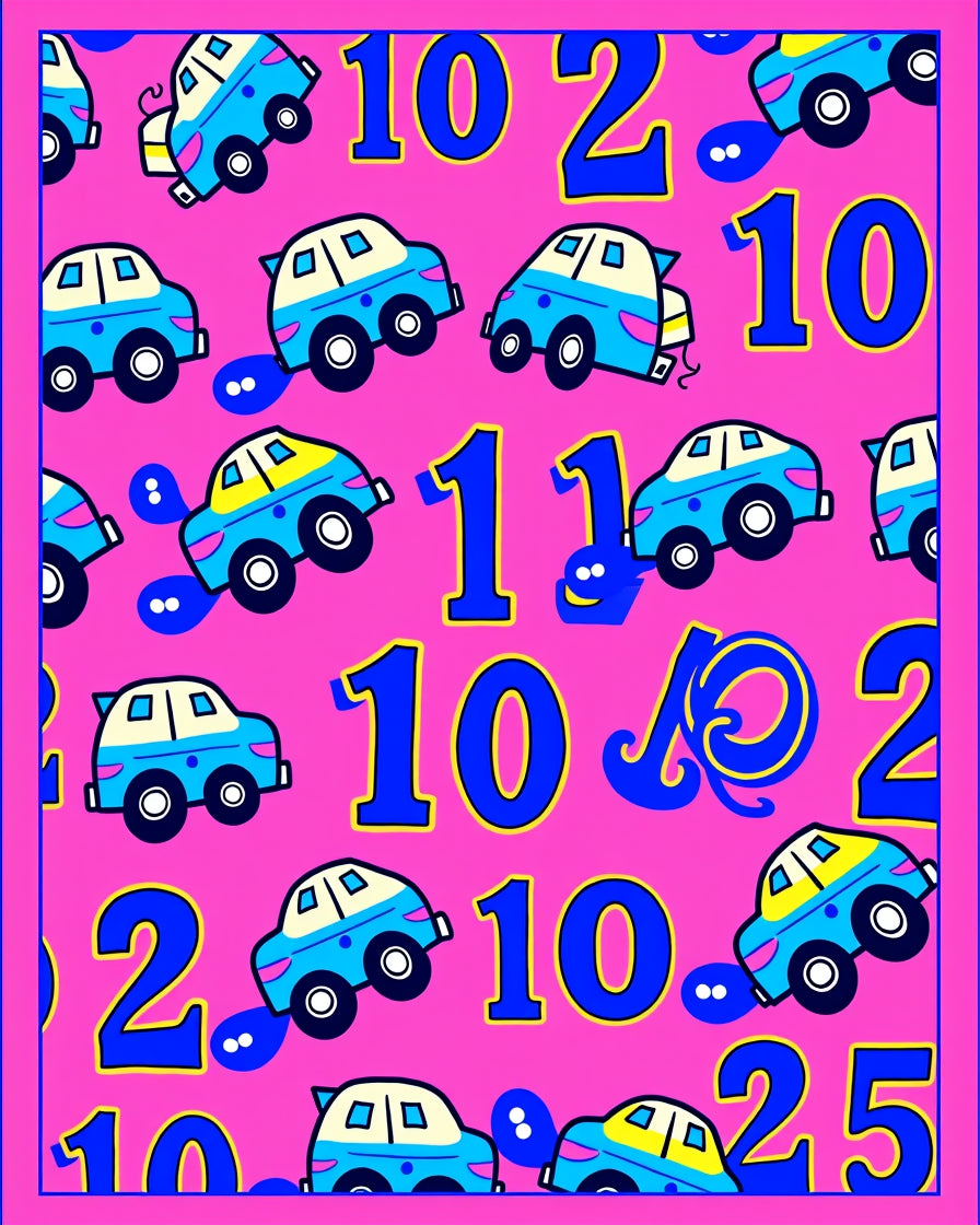 Cute Blue Cars With Numbers Rug
