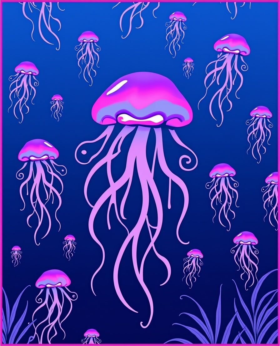 Vibrant Pink Jellyfish Ocean Scene Rug