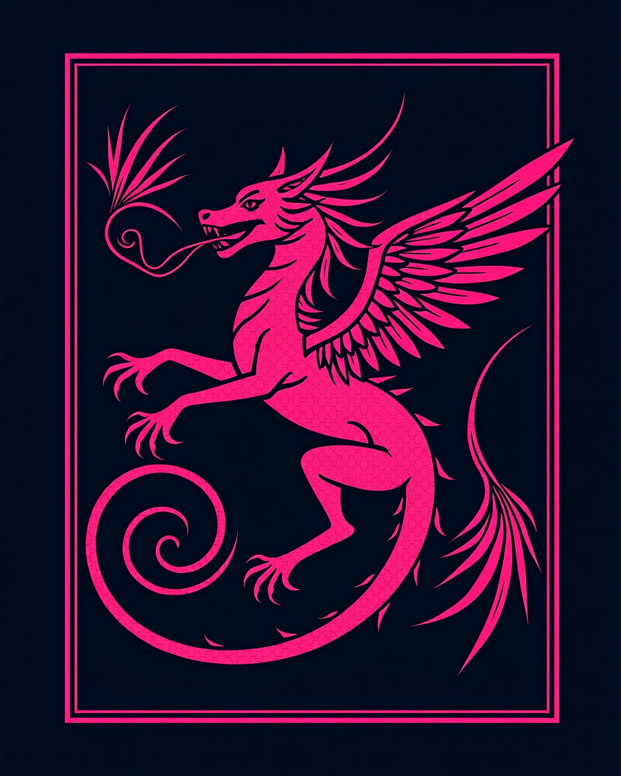 Vibrant Pink Dragon Creature Border Rug