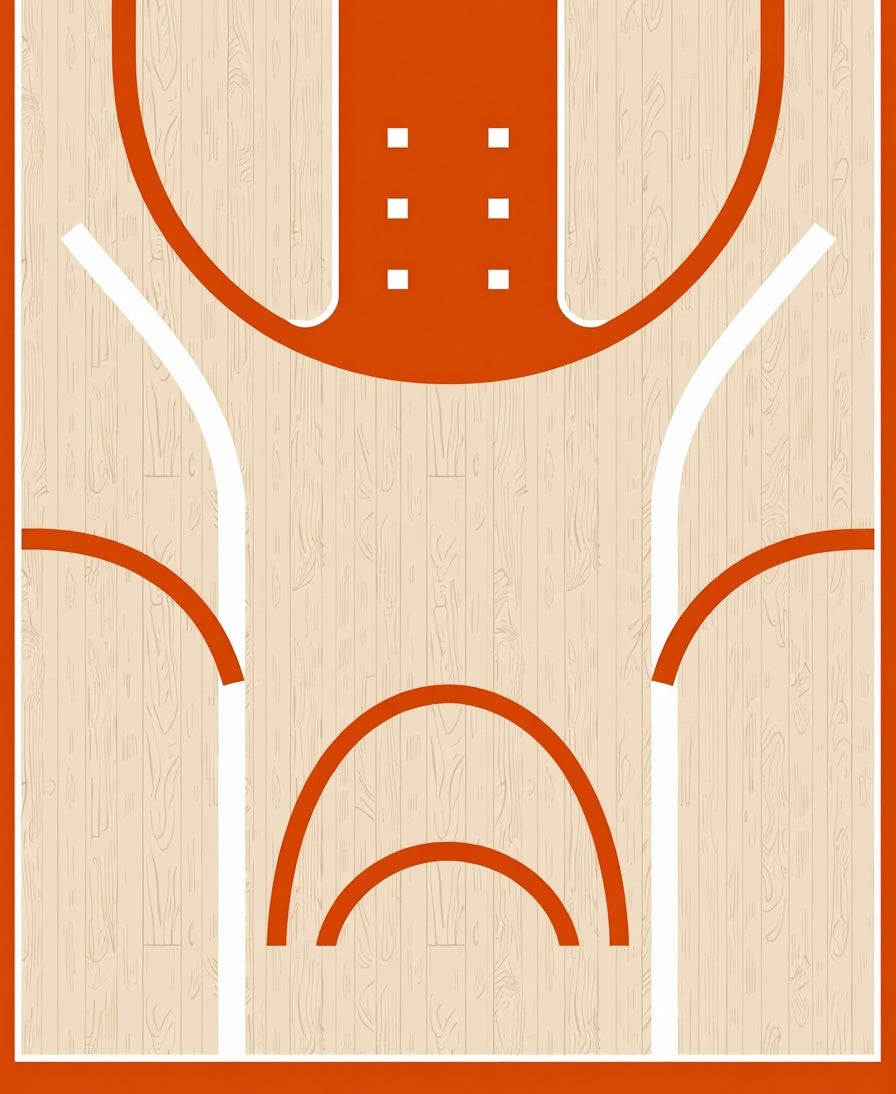 Orange Basketball Court Wood Grain Rug