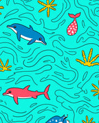 Playful Sea Life Dolphin Wave Rug