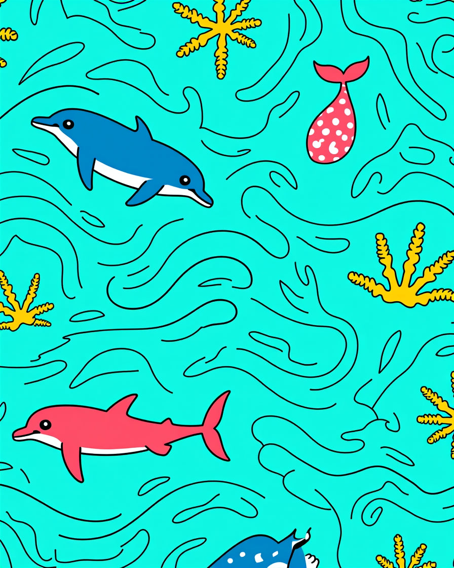 Playful Sea Life Dolphin Wave Rug