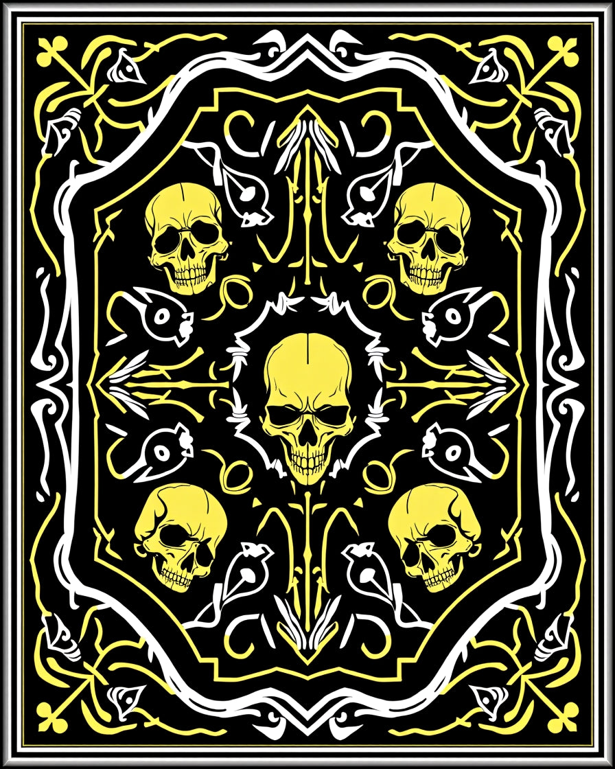 Gothic Yellow Skull Black Border Rug