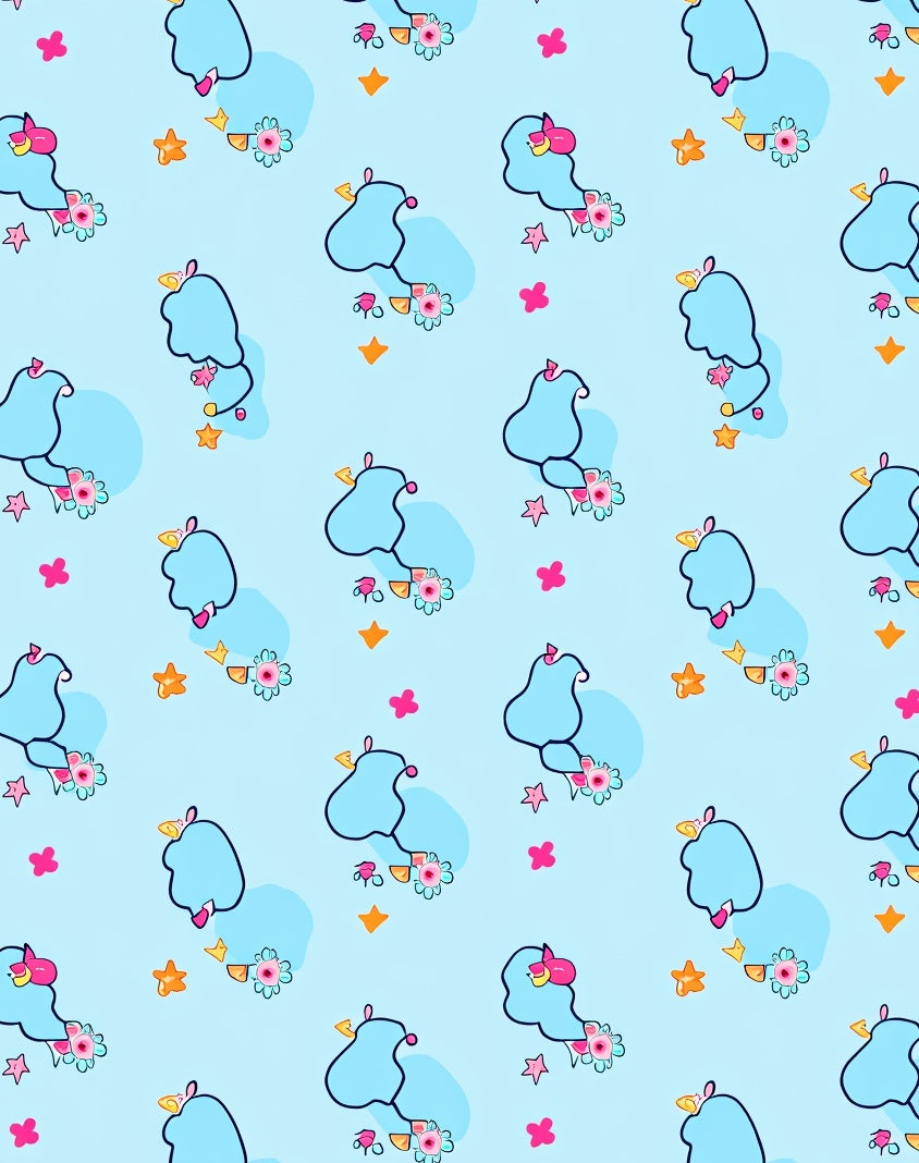 Whimsical Blue Bird Floral Stars Rug