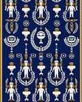 Ornate Navy White Gold Figures Laurel Rug