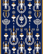 Ornate Navy White Gold Figures Laurel Rug