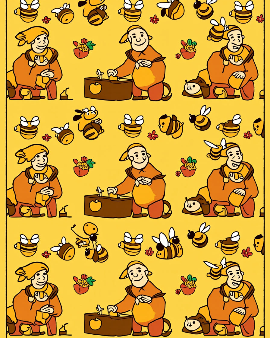 Whimsical Bee Keeper Yellow Folk Art Rug