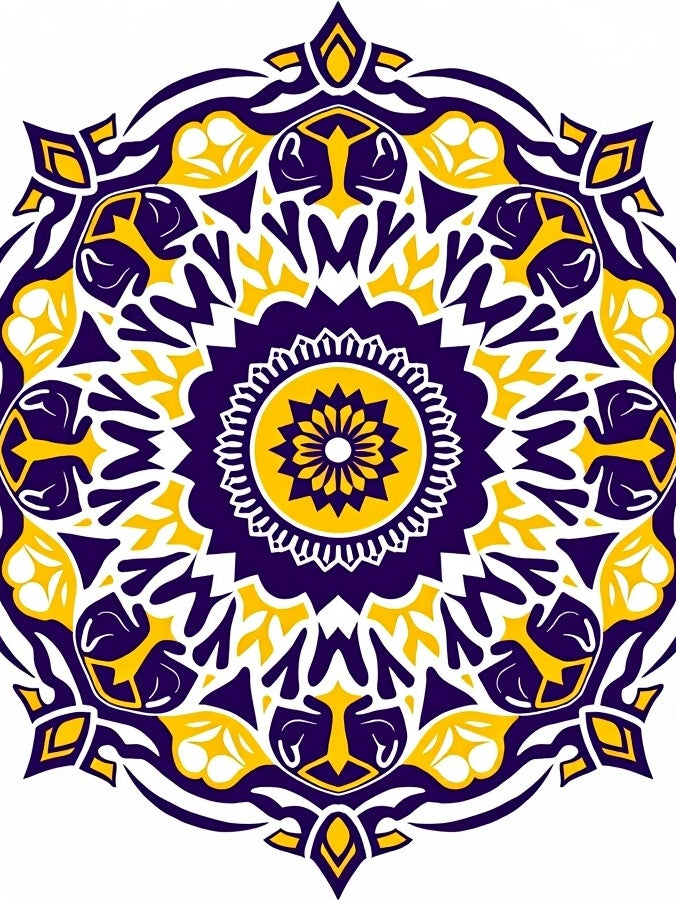 Vibrant Purple Yellow Sunburst Mandala Rug