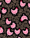 Pink Chicks Swirls Black Background Rug