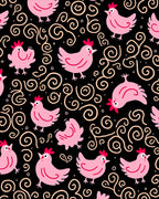 Pink Chicks Swirls Black Background Rug