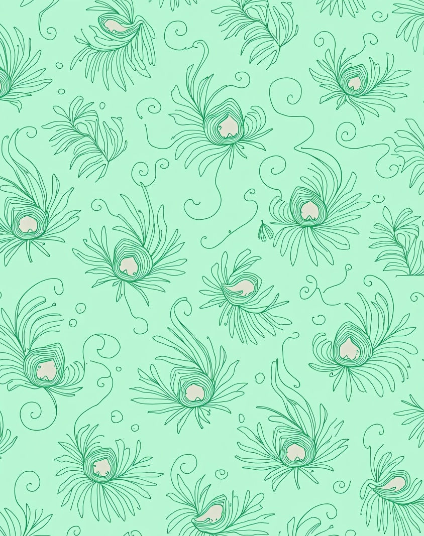Mint Green Feather Swirl Art Rug