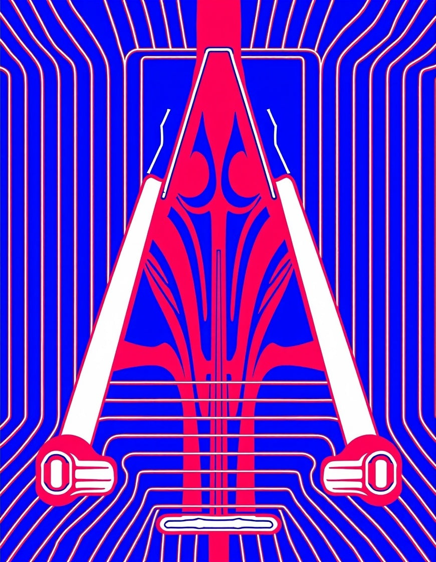 Vibrant Blue Red Geometric Abstract Rug