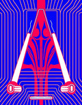 Vibrant Blue Red Geometric Abstract Rug