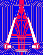 Vibrant Blue Red Geometric Abstract Rug