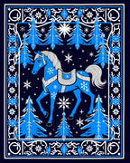 Blue Horse Winter Forest Border Rug