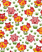 Happy Farm Animals Red Yellow Grass Rug