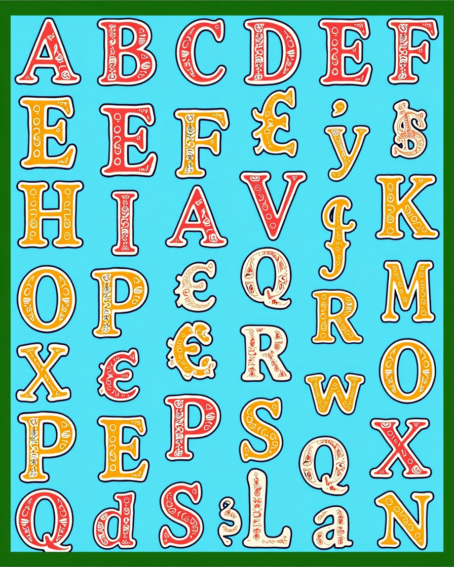 Alphabet Letters Red Yellow Borders Rug
