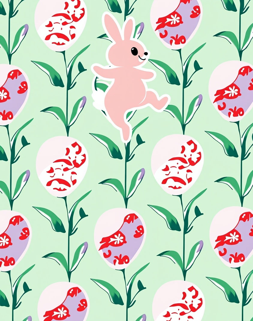 Whimsical Pink Bunny Botanical Garden Rug
