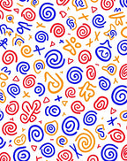Playful Red Blue Orange Swirls Rug