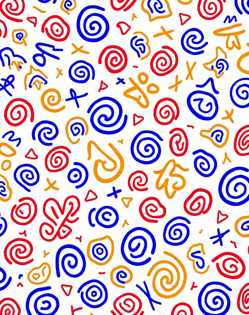 Playful Red Blue Orange Swirls Rug