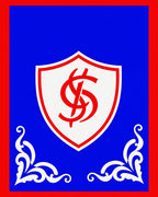 Bold Red and Blue Crest Emblem Rug