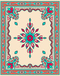Vibrant Coral Teal Floral Medallion Rug