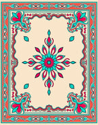 Vibrant Coral Teal Floral Medallion Rug