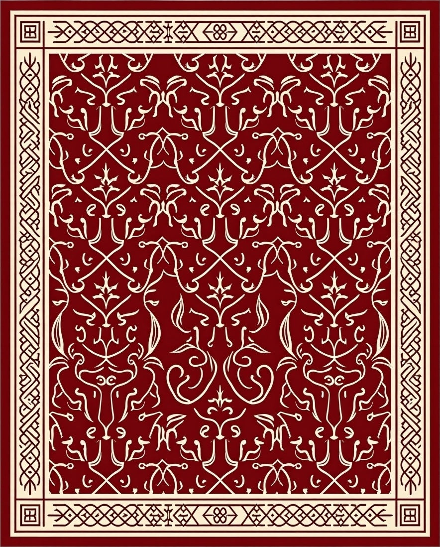 Deep Crimson Arabesque Filigree Rug