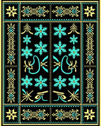 Yellow and Teal Snowflake Folk Art Rug