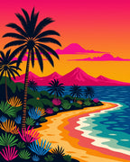 Vibrant Tropical Sunset Beach Palms Rug