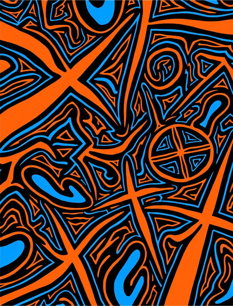 Vibrant Orange Blue Abstract Lines Rug