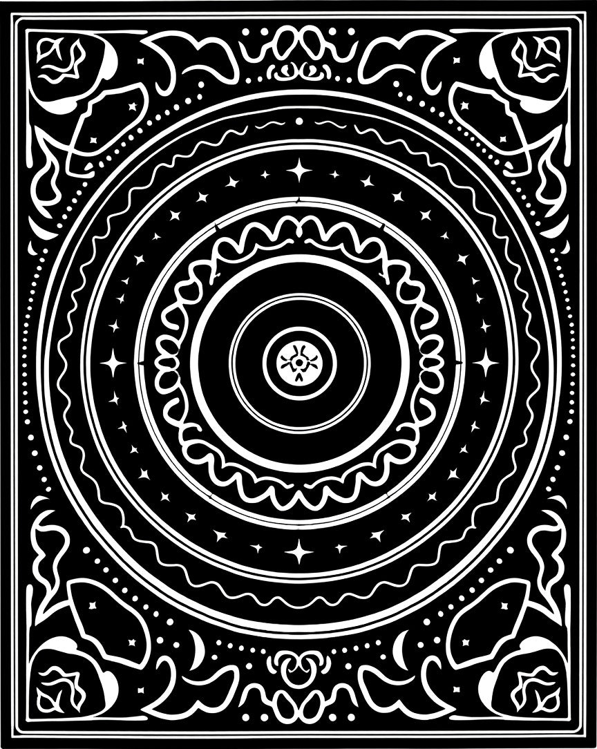 Black White Celestial Mandala Art Rug