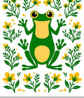 Whimsical Green Frog Yellow Floral Sprigs Rug