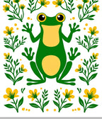 Whimsical Green Frog Yellow Floral Sprigs Rug
