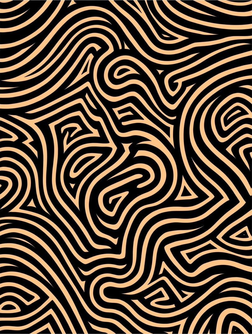Curving Black Peach Labyrinth Rug