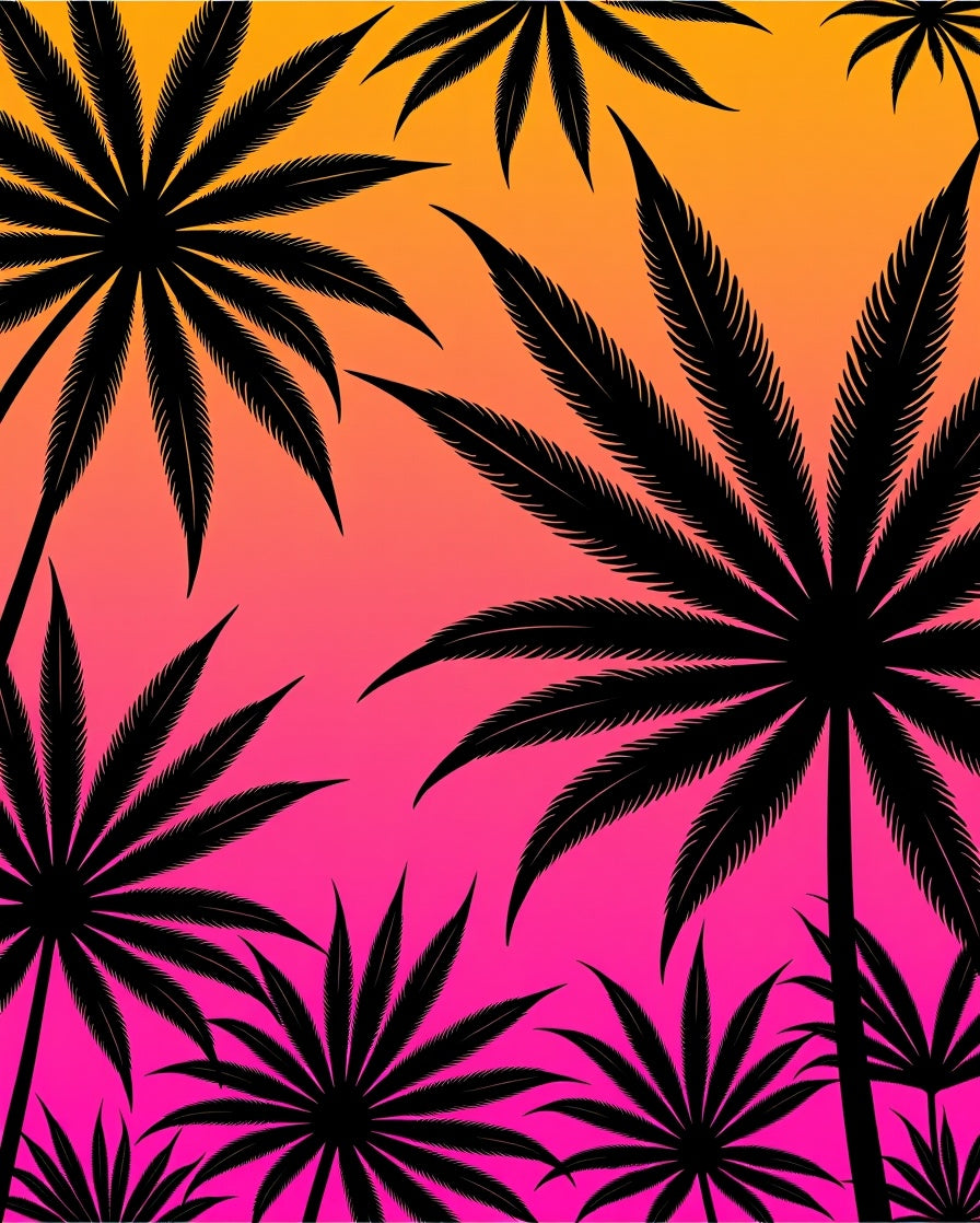 Black Palm Fronds Tropical Sunset Rug