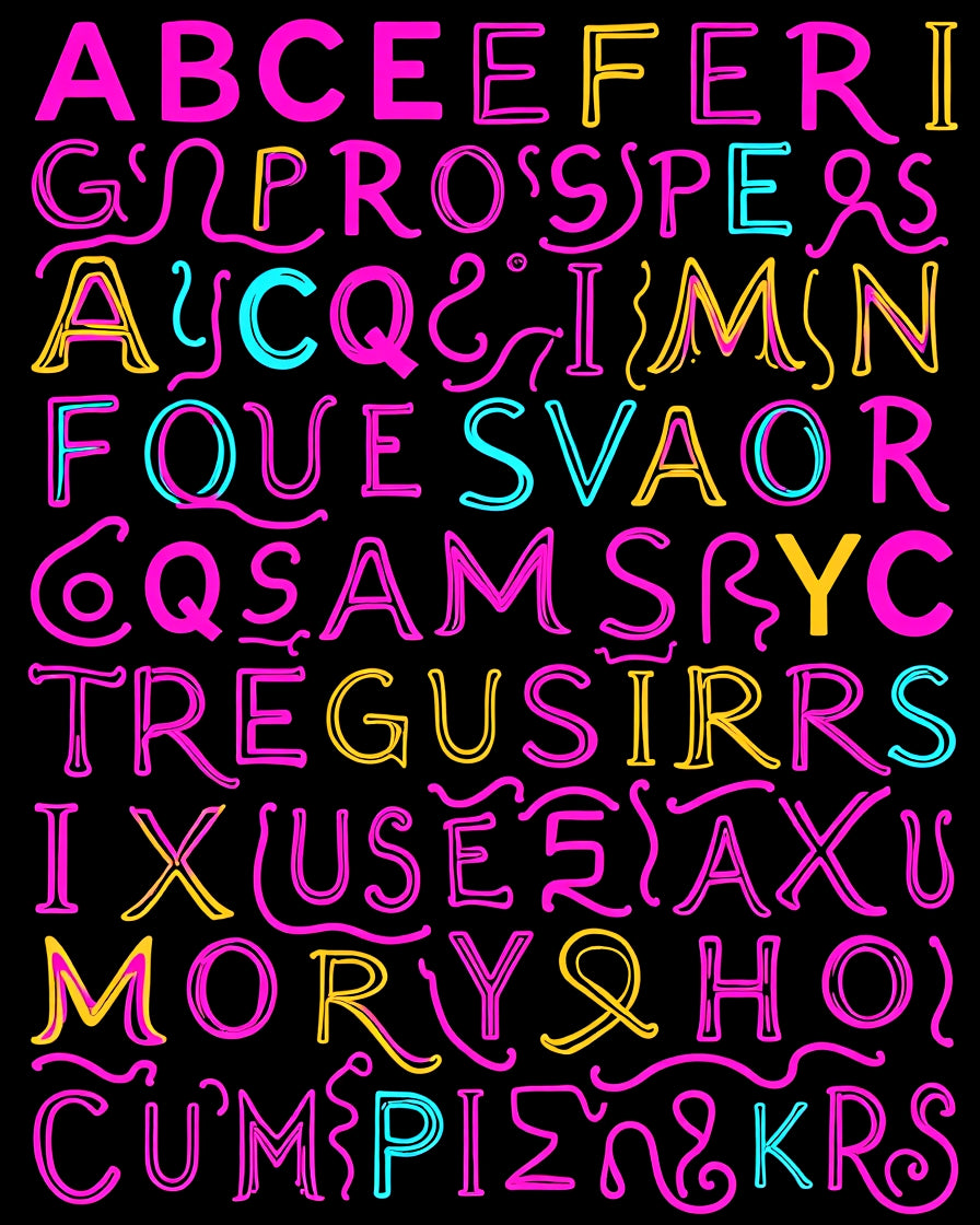 Neon Alphabet Art Rug