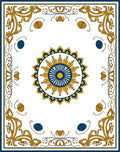 Golden Blue Sunburst Mandala Border Rug