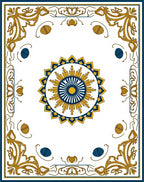 Golden Blue Sunburst Mandala Border Rug