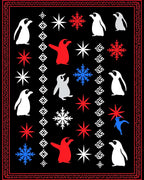 Winter Penguin Snowflake Red Blue Rug