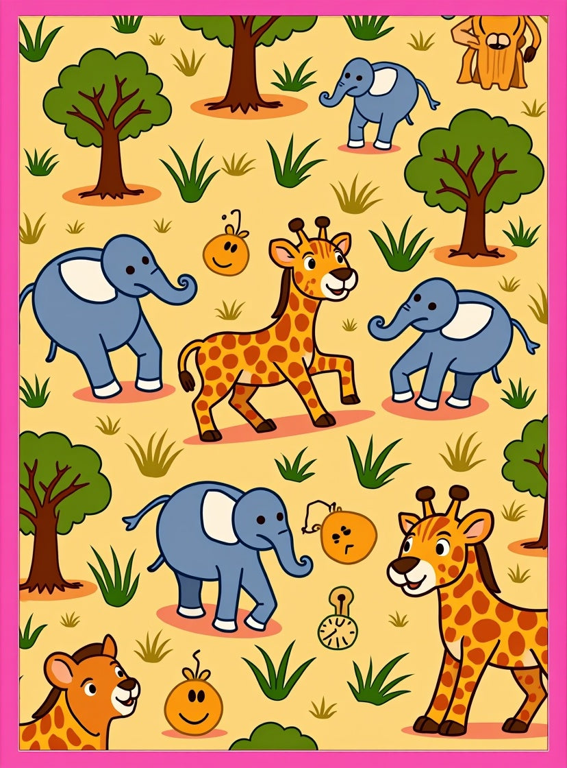 Whimsical Safari Animals And Trees Rug
