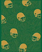 Golden Football Helmets Green Swirls Rug